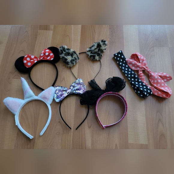 Girls Headbands Lot of 7 Pink Blue Unicorn Flower Bow Mickey Cat Hair Band Set - Picture 8 of 12